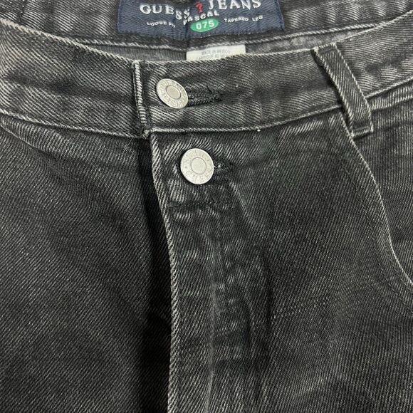Vintage Guess Jeans Men Pascal Faded Baggy Black Loose Fit Tapered Leg Sz 36x33 - Picture 9 of 13